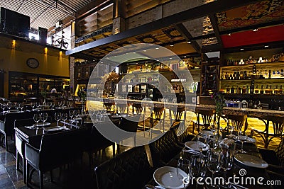 Interior of cozy restaurant. Contemporary design. Editorial Stock Photo