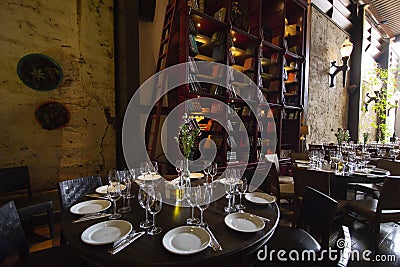 Interior of cozy restaurant. Contemporary design. Editorial Stock Photo