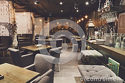 Interior of cozy restaurant, loft style Stock Photo