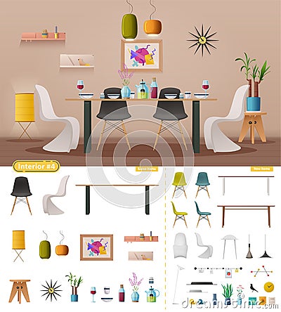 Interior creator. Dinning room. Cartoon vector illustration Vector Illustration