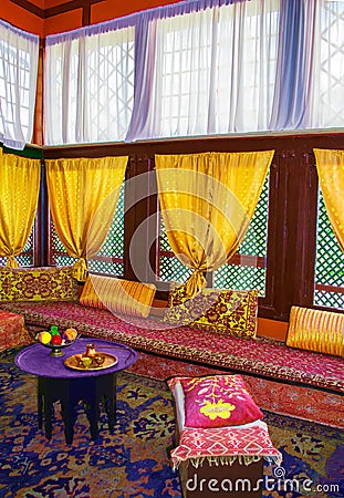 The interior of the Crimean Tatars, Turkish Oriental furniture A Editorial Stock Photo