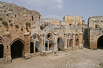 Interior of crusaders castle Krak des Chevaliers in Syria Stock Photo