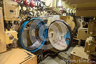 Interior of a decommissioned Russian submarine Editorial Stock Photo