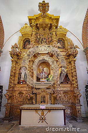 Interior decor of the Huamanga Cathedral Basilica of St. Mary, Ayacucho, Peru Editorial Stock Photo