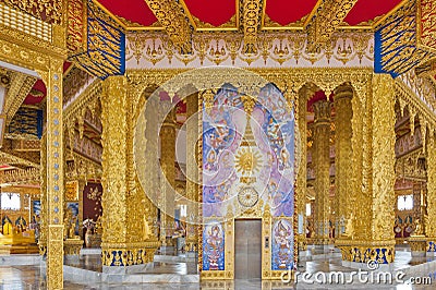 Interior decoration inside Phra Maha Chedi Chai Mongkol in Roi Et province, northeastern Thailand Editorial Stock Photo