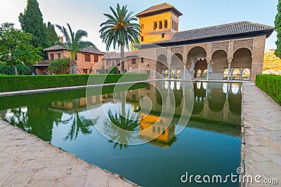 Palace Portico in El Partal in gardens Nasrid Palaces, Alhambra, Granada Editorial Stock Photo