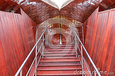 Interior decoration with wood, corridors, wooden stairs, beautiful Asian design Stock Photo