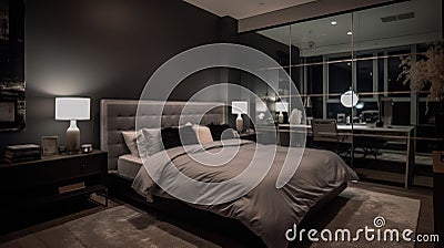 Interior deisgn of Bedroom in Modern style with Bed Stock Photo