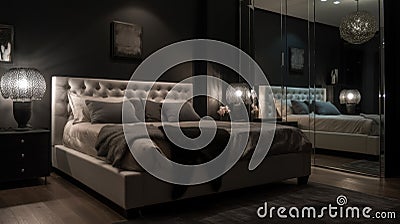 Interior deisgn of Bedroom in Modern style with Bed Stock Photo