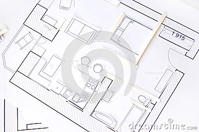 Interior design apartments - top view. Paper model Stock Photo