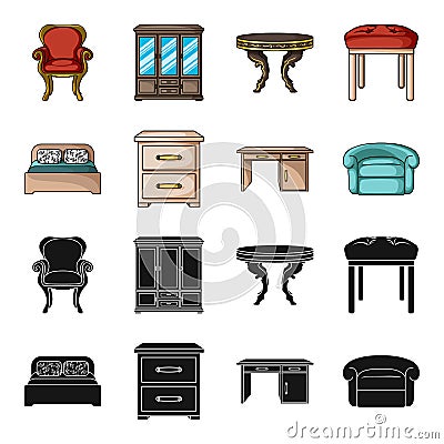 Interior, design, bed, bedroom .Furniture and home interiorset collection icons in black,cartoon style vector symbol Vector Illustration