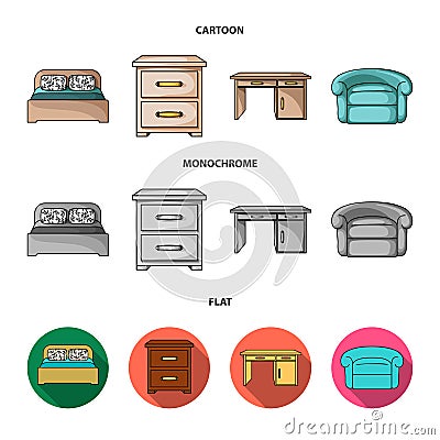 Interior, design, bed, bedroom .Furniture and home interiorset collection icons in cartoon,flat,monochrome style vector Vector Illustration