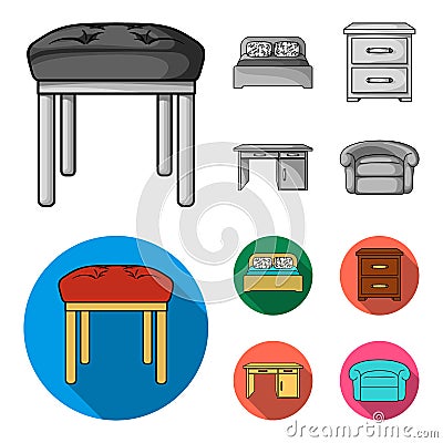 Interior, design, bed, bedroom .Furniture and home interiorset collection icons in monochrome,flat style vector symbol Vector Illustration