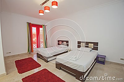 Interior design of bedroom in house Stock Photo