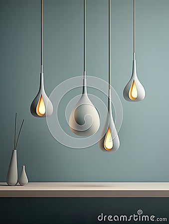 interior design, combining designer lights with a minimalist background Stock Photo