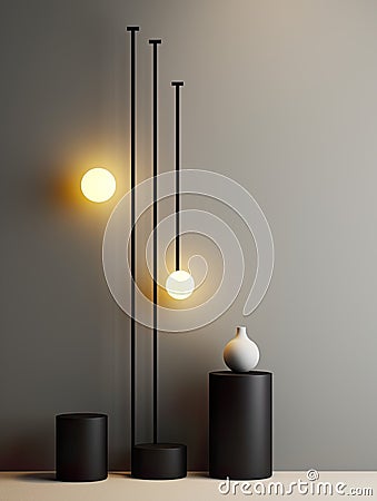 interior design, combining designer lights with a minimalist background Stock Photo