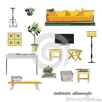 Interior design elements illustration. furniture collection. Pas Vector Illustration