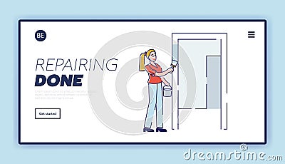 Interior Design and Home Renovation, Room Repair and Remodeling Website Landing Page Vector Illustration