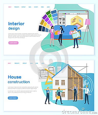 Interior Design and House Construction Website Vector Illustration