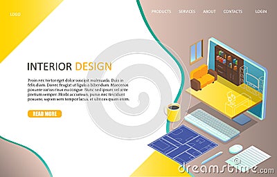 Interior design landing page website vector template Vector Illustration