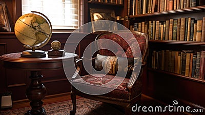 Interior deisgn of Library in Classic style with Bookshelves Stock Photo