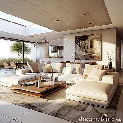 Interior design living room view of modern, Soft tones, Modern furniture modern interior design,AI generated Stock Photo