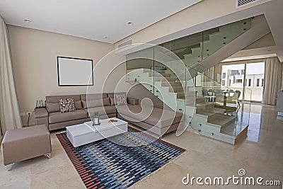 Interior design of luxury duplex apartment living room Stock Photo