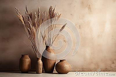 Interior design, minimalistic cozy corner, chocolate brown photo preset effect, minimalistic, elegant interior Stock Photo