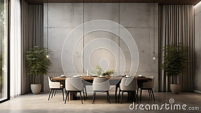 Interior design of modern dining room with concrete wall and window curtain Stock Photo