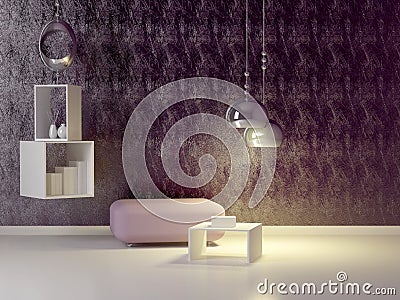 Interior design of modern violet lounge. Stock Photo