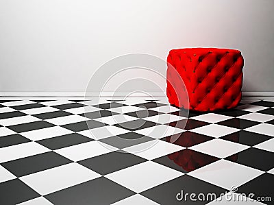 Interior design with a red pouf Stock Photo