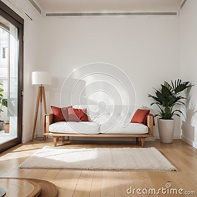 Interior design series: Modern living room with big empty white wall Stock Photo