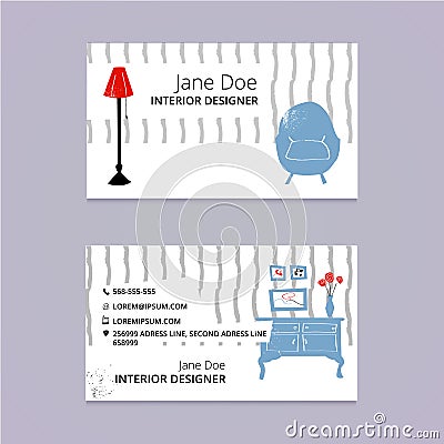 Interior design sketch business card template Vector Illustration