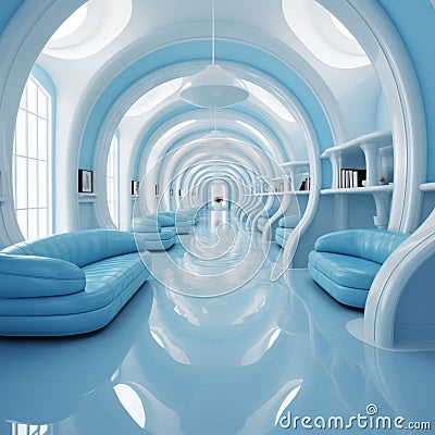 Interior design in the style of white and blue Stock Photo