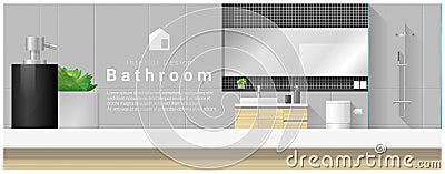 Interior design with table top and Modern bathroom background Vector Illustration