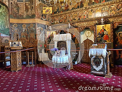 Interior of Voronet monastery, in Romania Editorial Stock Photo