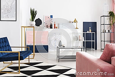 Interior designed with geometrical precision in art collector`s apartment Stock Photo