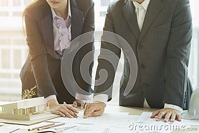 Interior designer team planning with construction house. Stock Photo