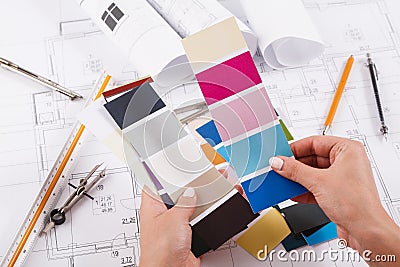 Interior designer working with palette closeup Stock Photo