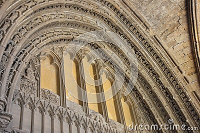 Interior details of Northern Cyprus`s Lala Mustafa Pasha Mosque, originally known as St. Nicholas Cathedral. Editorial Stock Photo