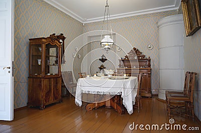 The interior of the dining room, the memorial apartment of Fyodor Dostoevsky, St. Petersburg Editorial Stock Photo