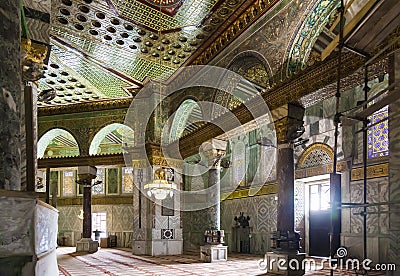Interior of Dome on the Rock. Jerusalem, Israel. Stock Photo