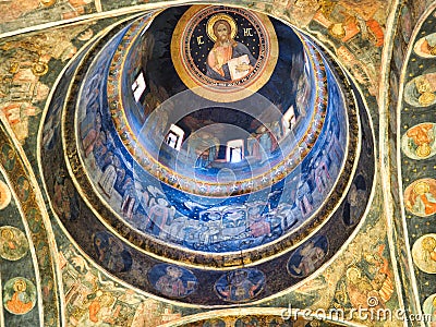 Interior of Dome, Stavropoleos Monastery Church, Central Bucharest, Romania Editorial Stock Photo