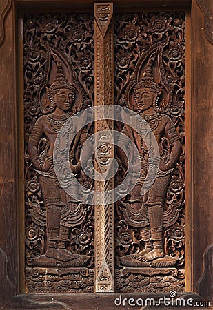 Interior door of Wat Phra That Cho Hae Stock Photo