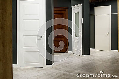 Interior doors for sale in a specialized store Stock Photo