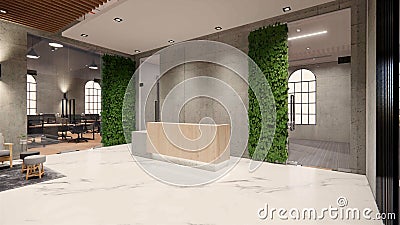 Interior Empty Modern Loft Office open space modern office footage.Modern open concept Lobby and reception area meeting room desig Stock Photo