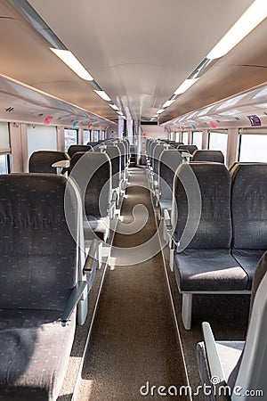 Interior Empty Train Passenger Wagon Stock Photo