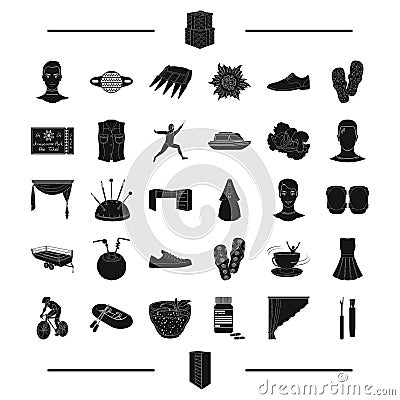 Interior, entertainment, sport and other web icon in black style. agriculture, recreation, wedding icons in set Vector Illustration