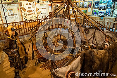 Interior of the Ethnographic Museum, Esso, Kamchatka, Russia. Editorial Stock Photo