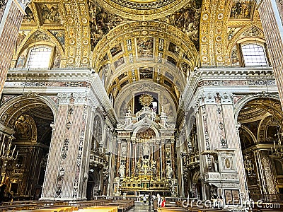 Interior of the famous Church of Gesu Nuovo (Italian: New Jesus), Jesuit Basilica. Naples, Italy Editorial Stock Photo